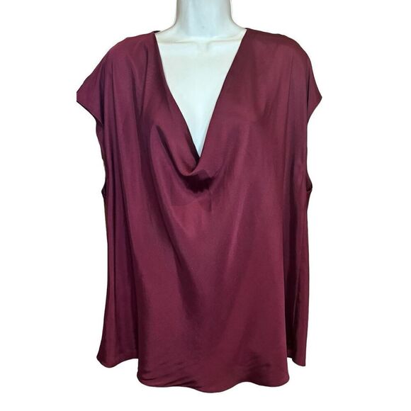 Vince Cowl Neck Cap Sleeve Silk Blend Blouse in Plum Wine NWT Size 1X - Picture 1 of 5